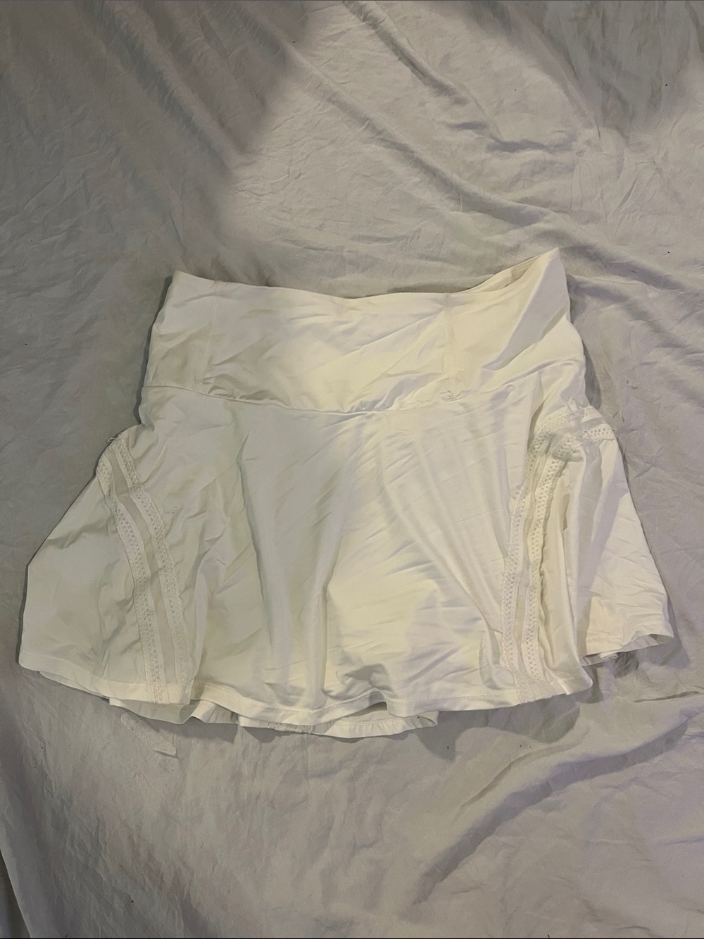 White Athletic Skort with Lace-Trim Panels